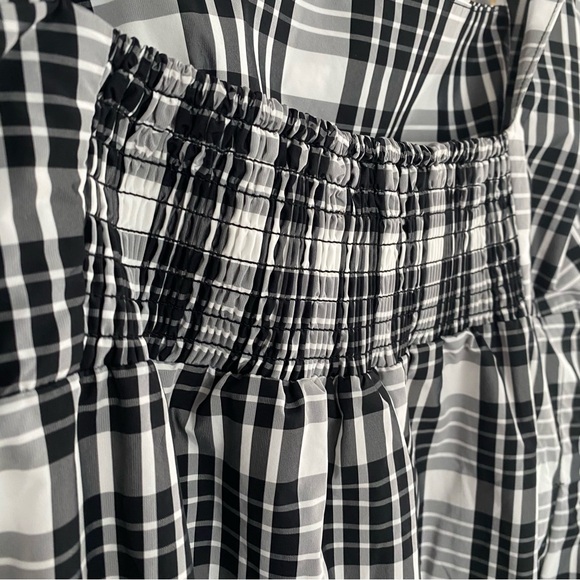Anthropologie Maeve Black White Plaid Square-Neck Tie Strap Midi Dress Medium - Picture 10 of 16